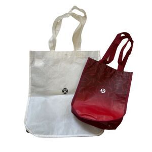 Lululemon Lot of 2 Large and Medium Reusable Shopping Tote Lunch Bags Black Red